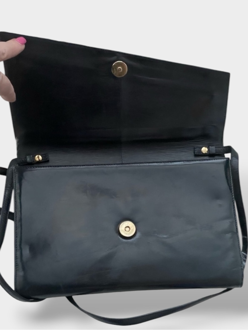 Kurt Geiger 🪢VTG 80’s Italian Made Black Leather Crossbody & Clutch - Picture 4 of 9